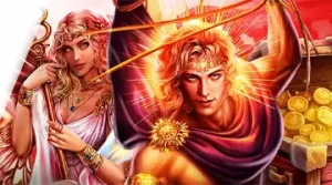 Изображение мифологических фигур, рекламирующих турнир Blitz Spinomenal в Kraken на фоне яркого света и сокровищ.